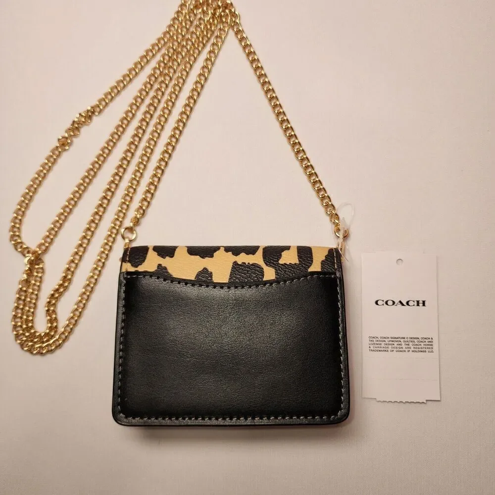 NWT COACH CX151 MINI WALLET ON A CHAIN WITH LEOPARD PRINT BAG PURSE CROSSBODY